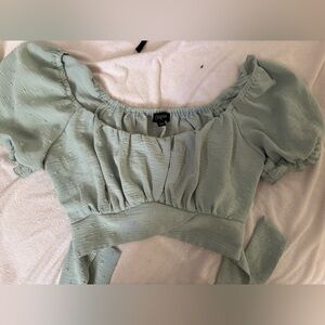 Eclipse Mint Textured Tie Up Top